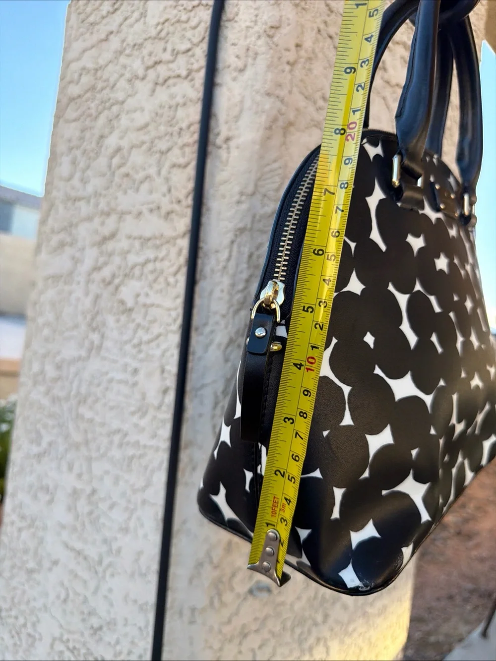 Kate Spade Black White Dot Print Dome Satchel Hand Bag M Medium